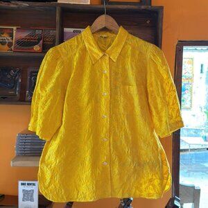Bright Yellow Textured Button Down Shirt Oversized
